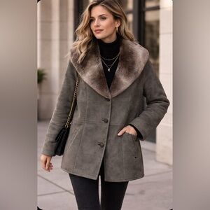 Vintage Style Faux Shearling Coat with Faux Fur Collar – Novelti